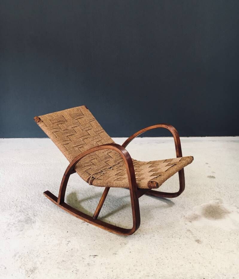 Mid Century Design Schommelstoel Met Touwbekleding, Italië Ca. Jaren 1950 photo furniture