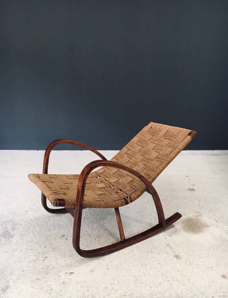 Mid Century Design Schommelstoel Met Touwbekleding, Italië Ca. Jaren 1950 photo Meubels