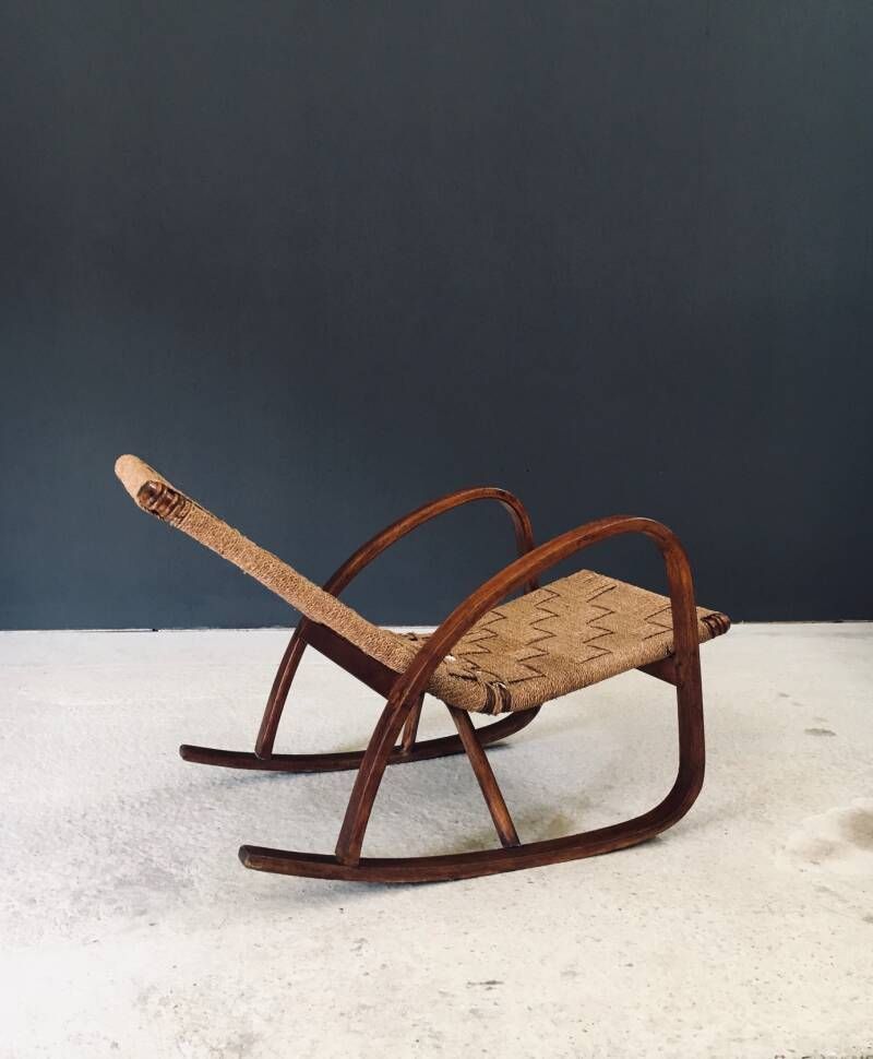 photo for sale Mid Century Design Schommelstoel Met Touwbekleding, Italië Ca. Jaren 1950