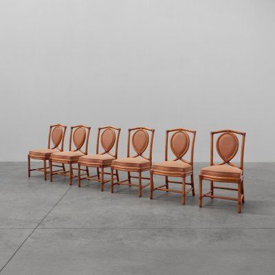 Italian Bamboo Dining Room Chairs With Geometric Upholstery By Gasparucci, 1980s, Set Of 6