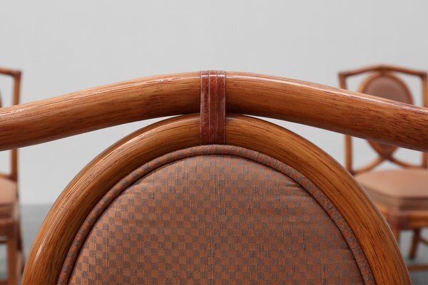 Italian Bamboo Dining Room Chairs With Geometric Upholstery By Gasparucci, 1980s, Set Of 6 photo vinterior