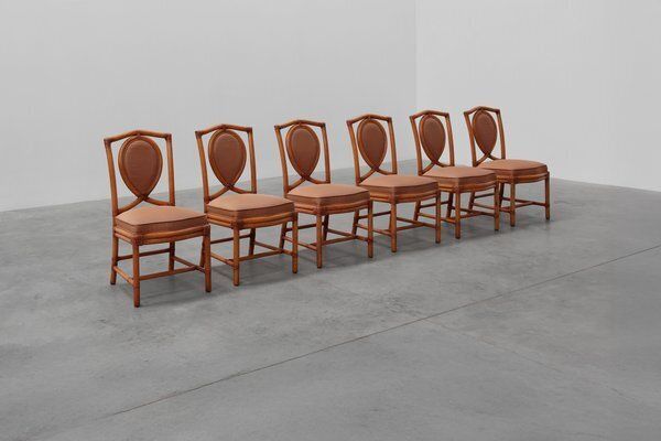 photo furniture Italian Bamboo Dining Room Chairs With Geometric Upholstery By Gasparucci, 1980s, Set Of 6