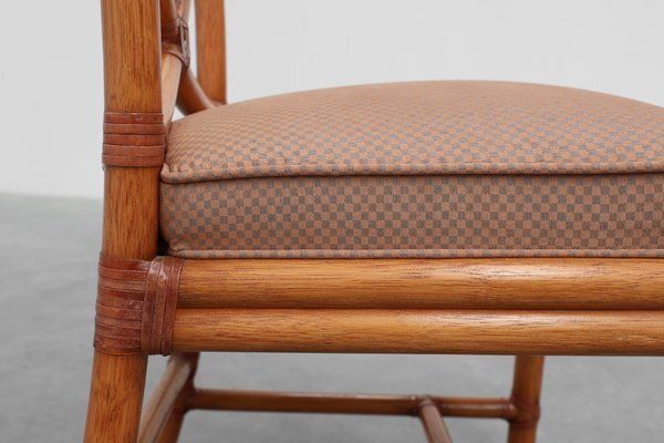 photo for sale Italian Bamboo Dining Room Chairs With Geometric Upholstery By Gasparucci, 1980s, Set Of 6