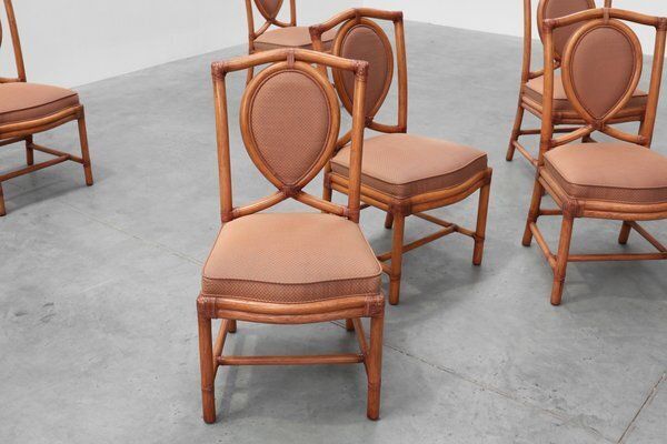 4659.0 Italian Bamboo Dining Room Chairs With Geometric Upholstery By Gasparucci, 1980s, Set Of 6 photo