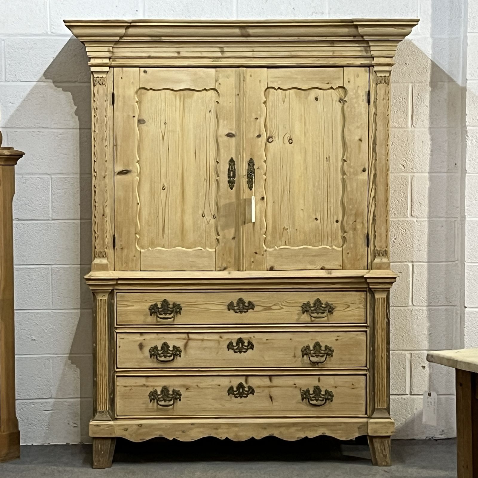Large Very Old Dutch Pine Linen Press