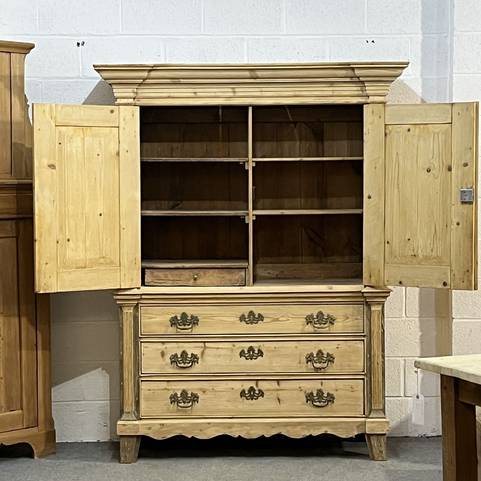 Furniture Large Very Old Dutch Pine Linen Press photo