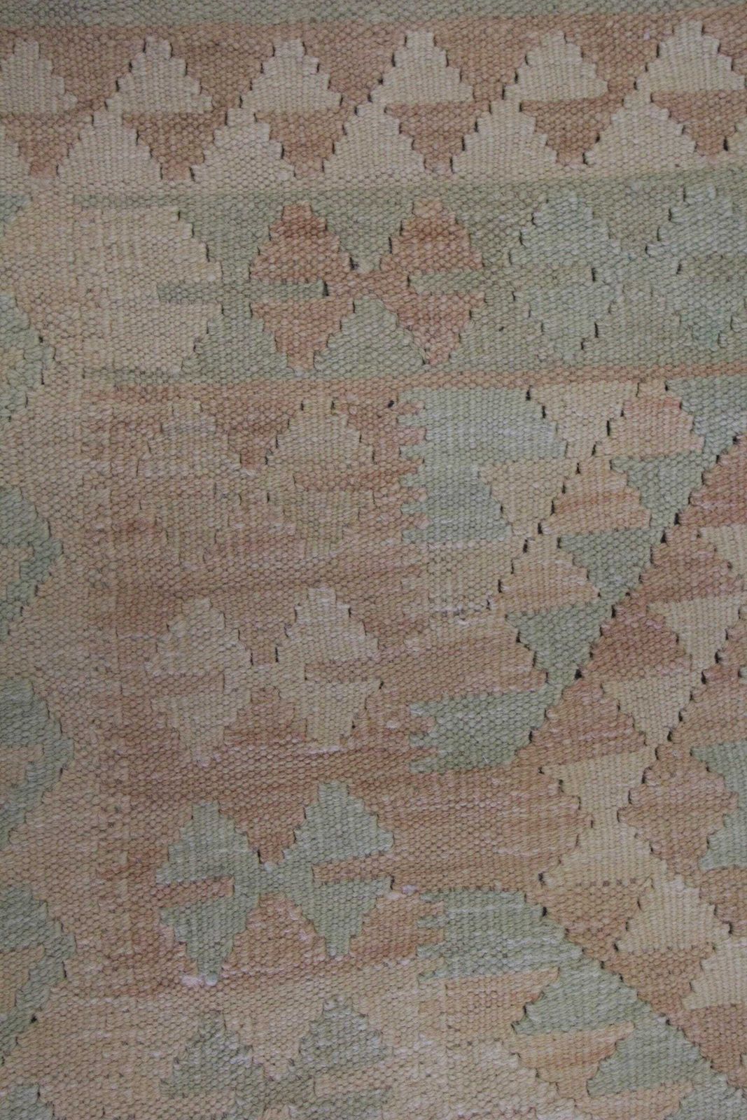 Khaki Green Afghan Kilim Rug: Small Wool Tribal Flatweave Carpet (2.9 X 3.5 Ft.) photo vinterior
