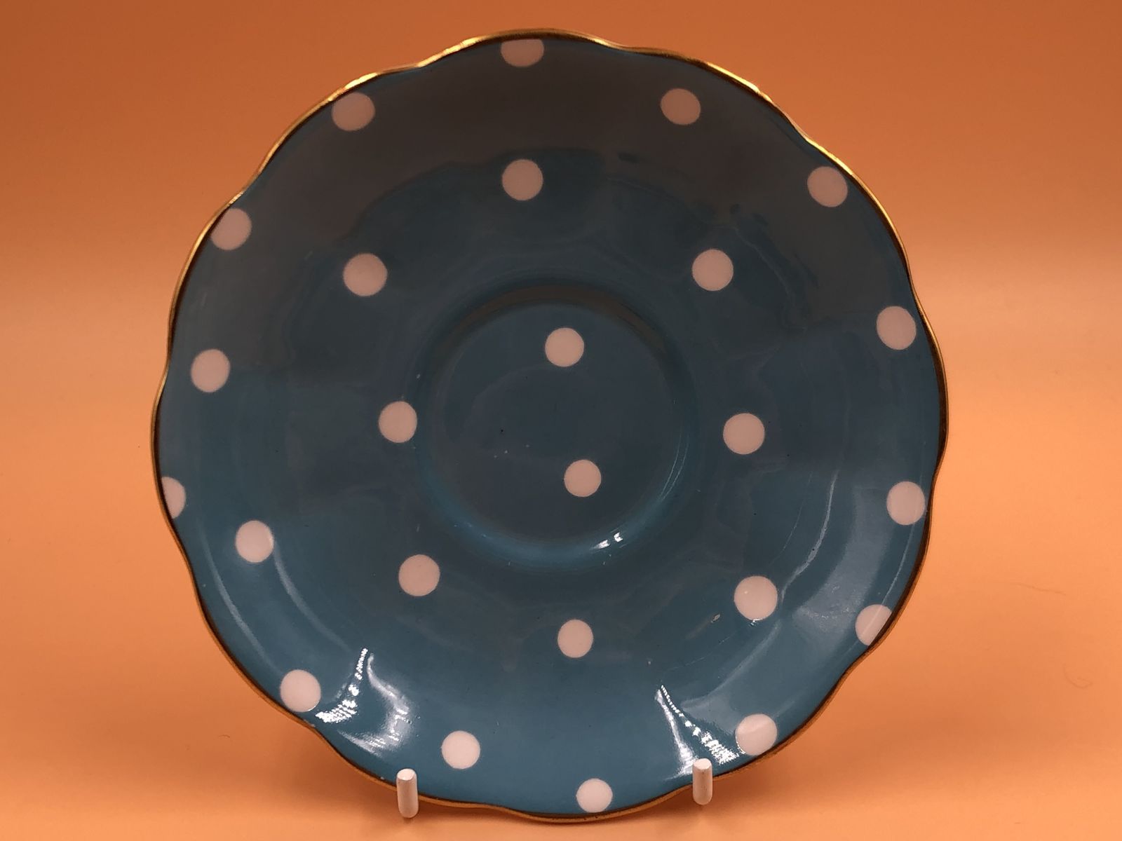 Vintage Royal Albert China Countess Shape Turquoise Polka Dots Tea Cup, Saucer & Side Plate Trio. photo furniture