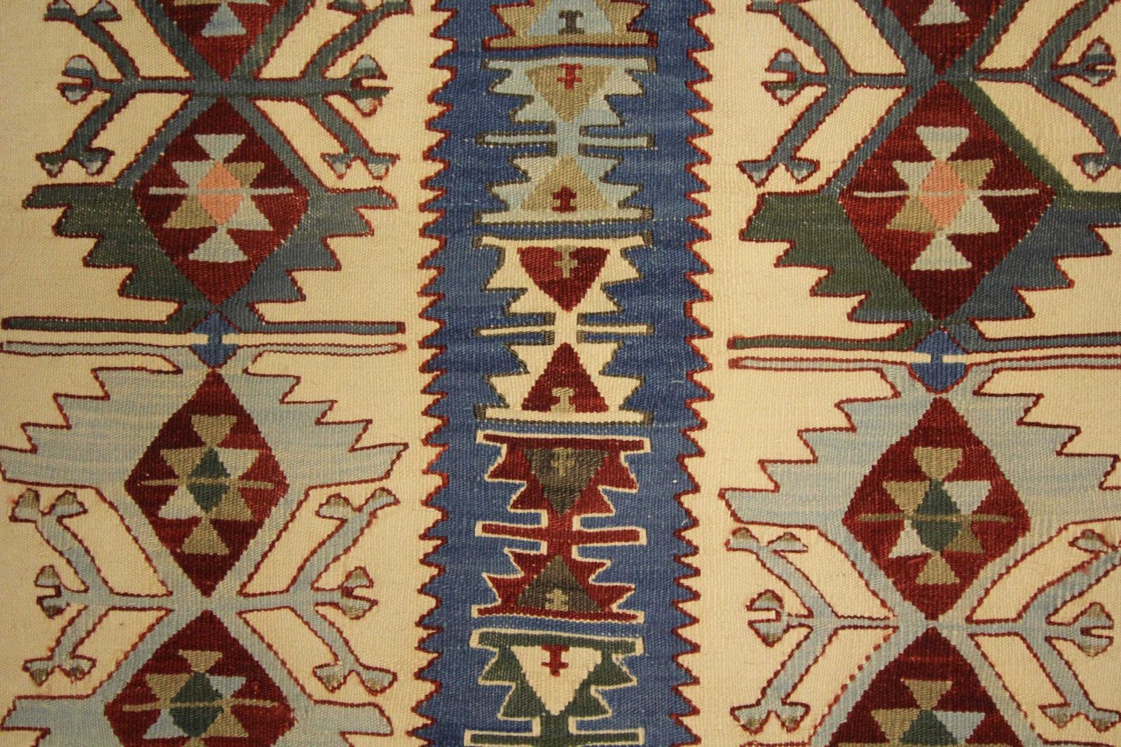 Turkish Rug Antique Kilim Blue Geometric Carpet Zig Zag Tribal Hallway Rug 3.0 × 4.8 Ft photo for sale
