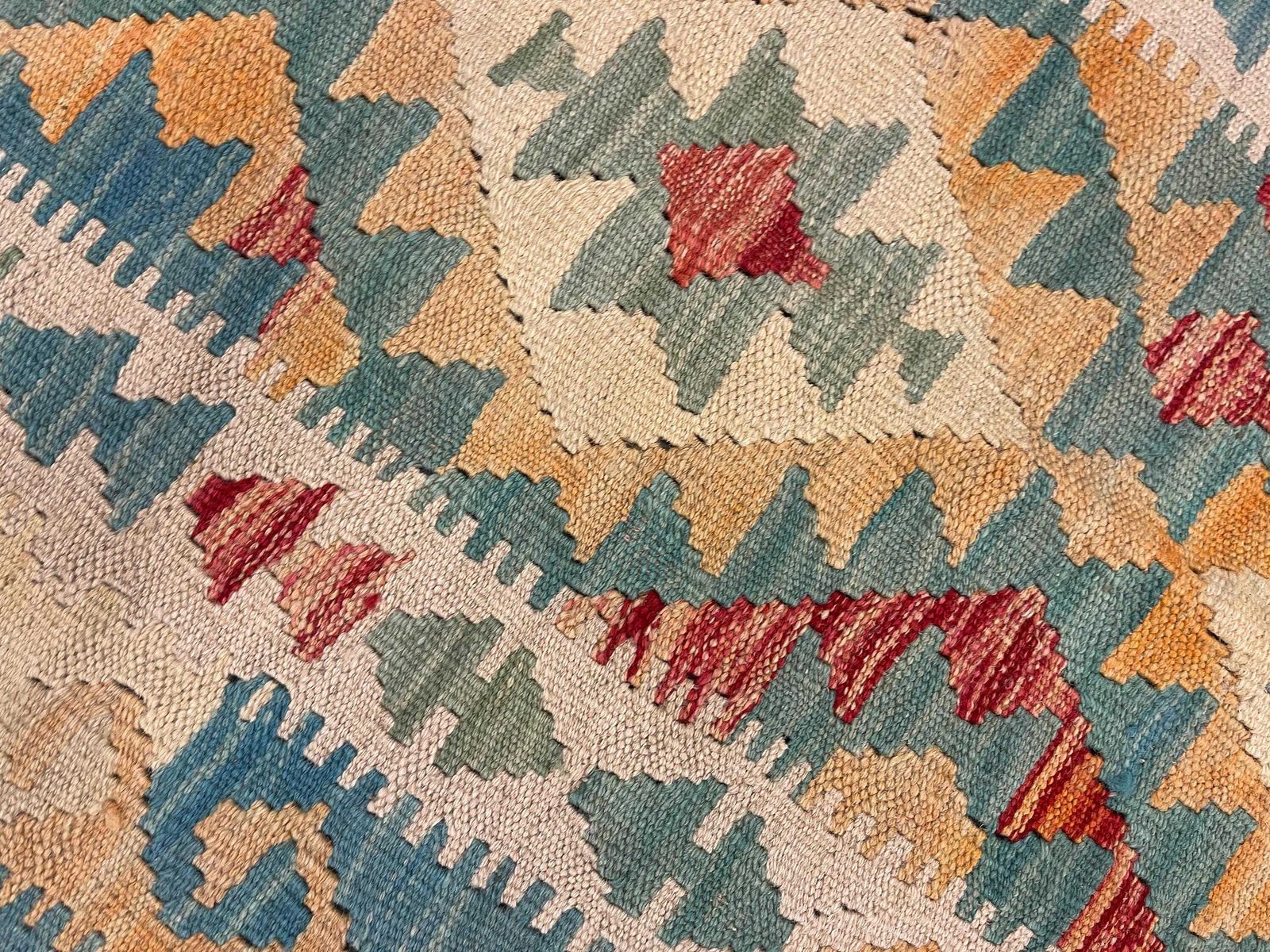 Turquoise Blue Kilim Rug, Handmade Carpet, Wool Geometric Flat Weave Carpet 5'9" × 3'9" (2015–2025) photo vinterior