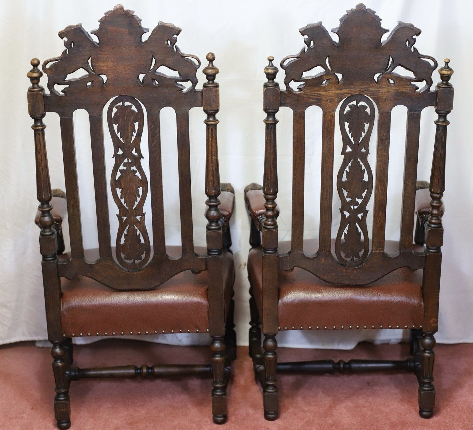 Lovely Pair Of Two Victorian Oak Armchairs In Jacobean Style photo for sale