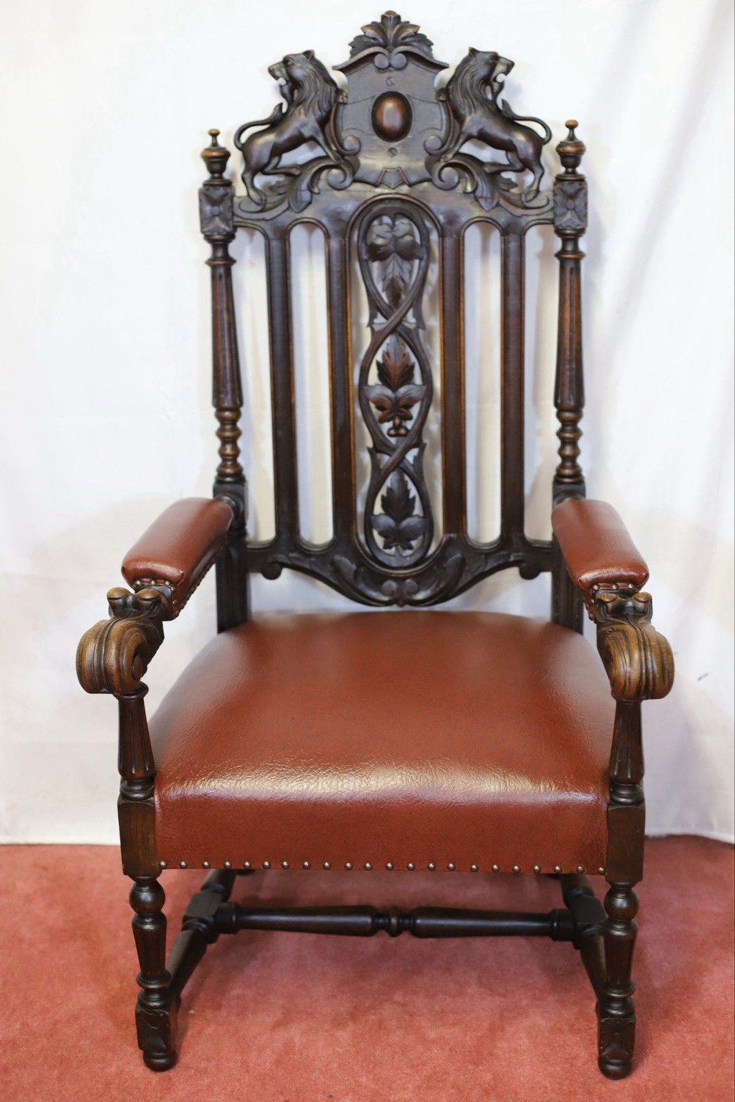 photo furniture Lovely Pair Of Two Victorian Oak Armchairs In Jacobean Style