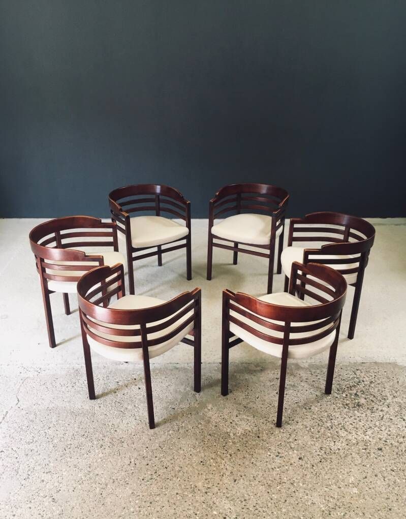 Midcentury Modern Design Curved Dining Chair Set, Italy 1970's photo buy