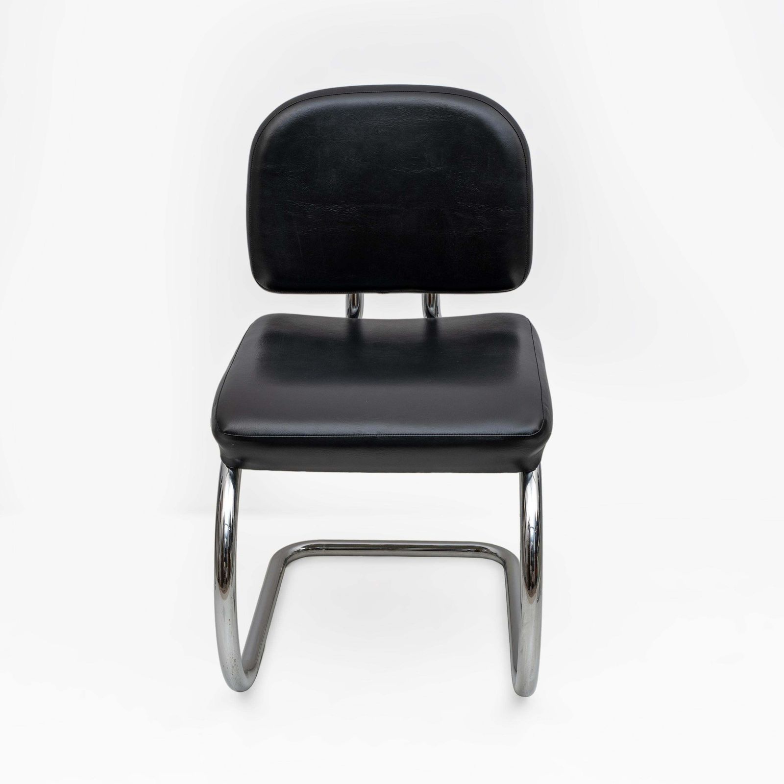 photo furniture Six Of Bauhaus Style Leatherette And Metal Chromed Cantilever Dining Chairs, 70s