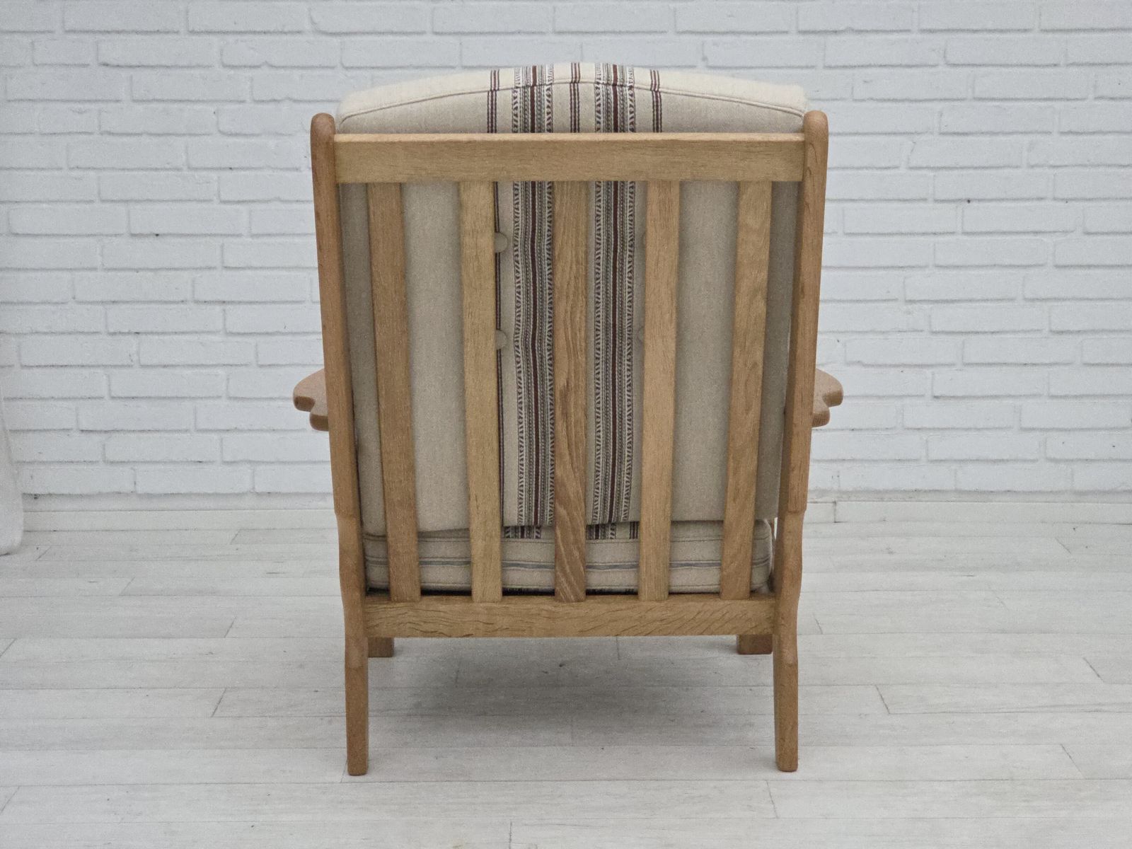 1970s, Danish Armchair, Furniture Wool, Solid Oak Wood. photo Furniture
