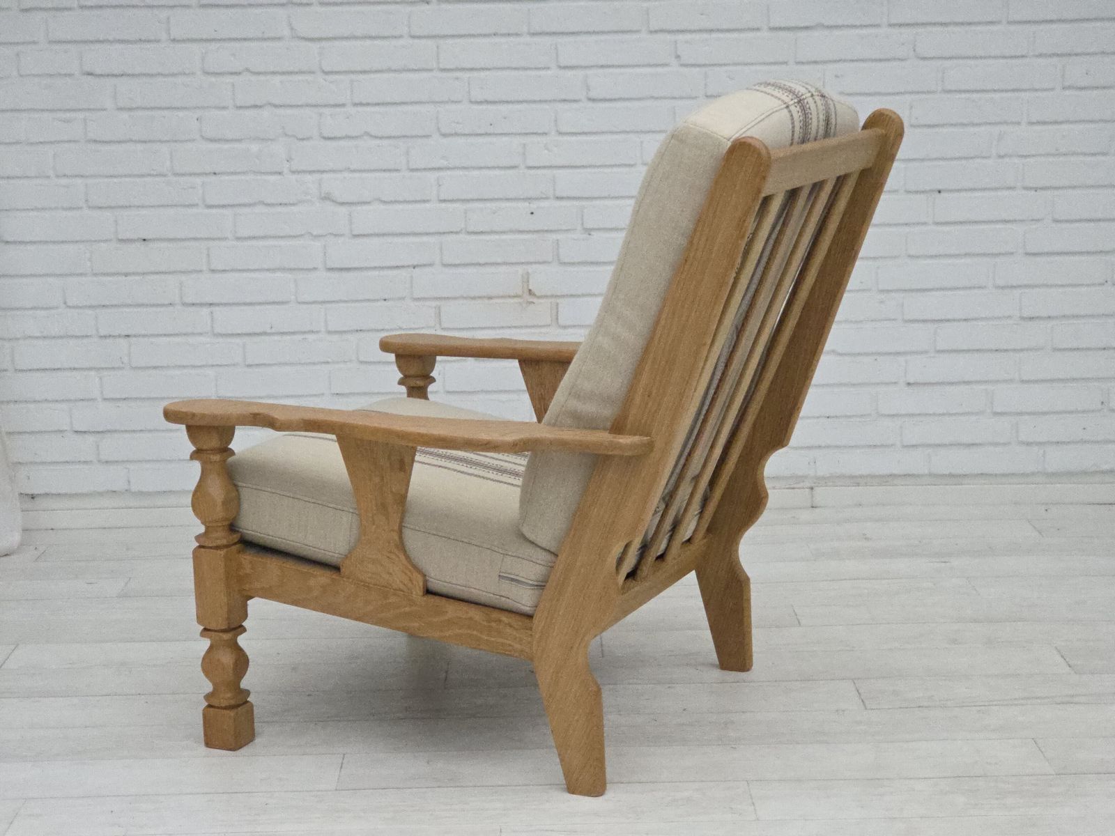Furniture 1970s, Danish Armchair, Furniture Wool, Solid Oak Wood. photo