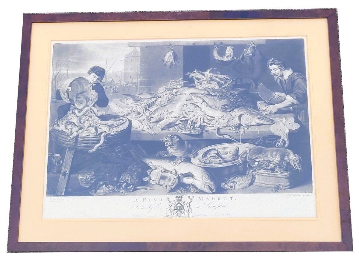 After F Snyders, Suite Of 5 Engravings On The "Markets" photo vintage