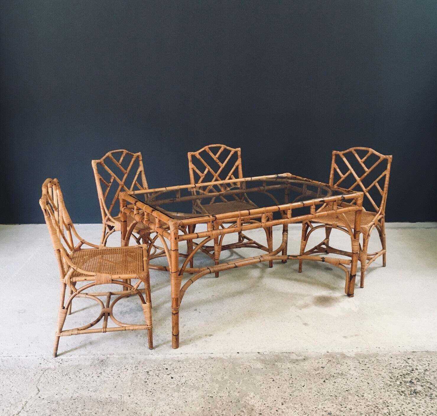 Mid Century Design Chippendale Stijl Bamboe Eettafel, Italië, Ca. Jaren 1960 photo buy