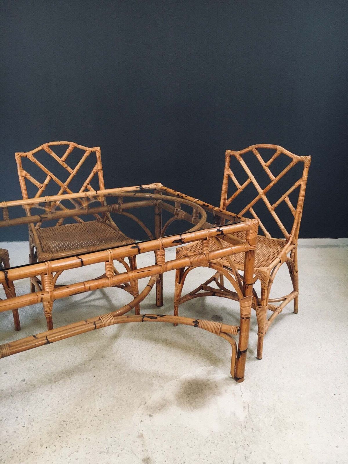 Meubels Mid Century Design Chippendale Stijl Bamboe Eettafel, Italië, Ca. Jaren 1960 photo