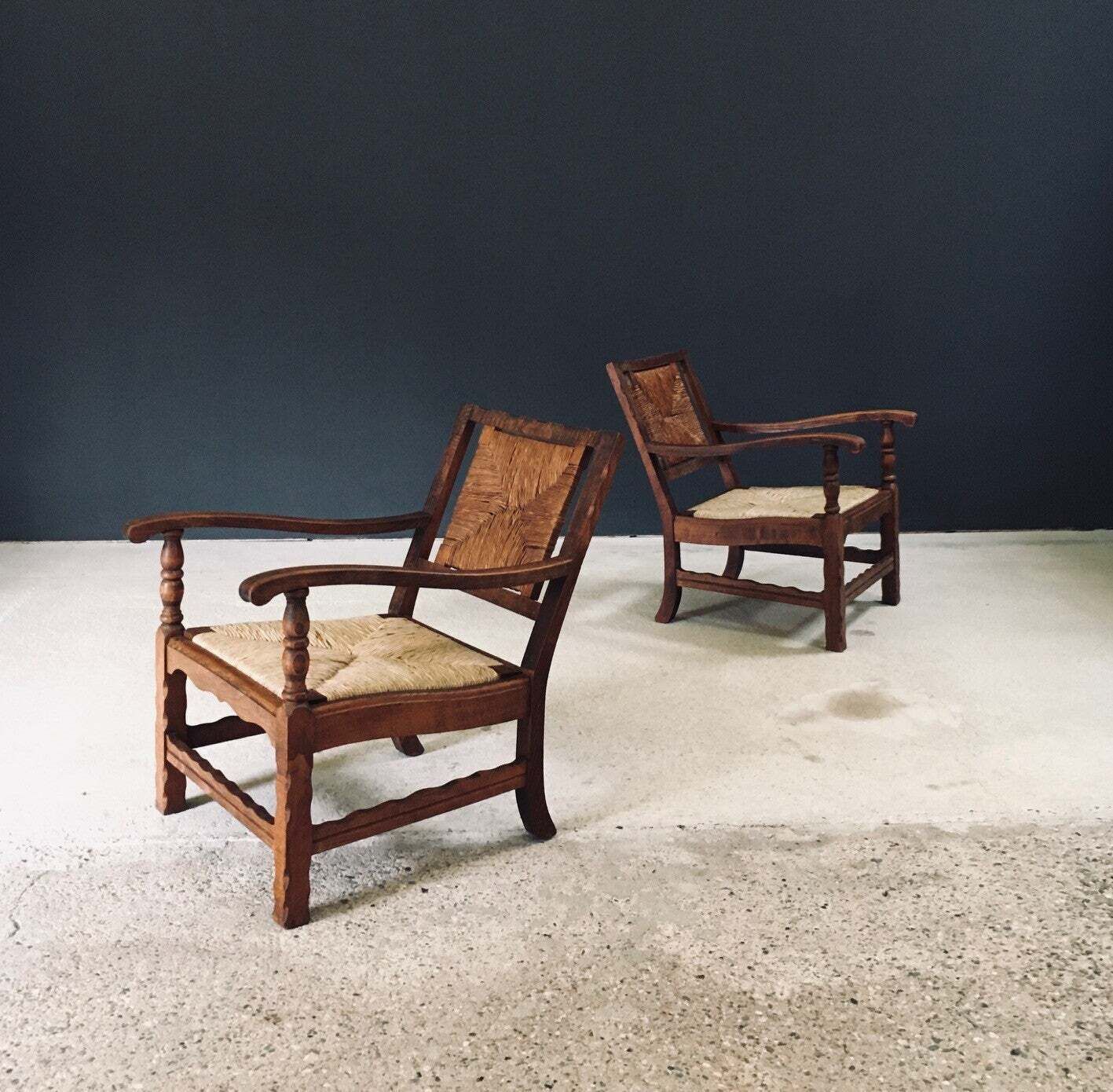 Arts & Crafts Handcrafted Low Lounge Armchairs, Belgium 1920's / 2 photo vintage