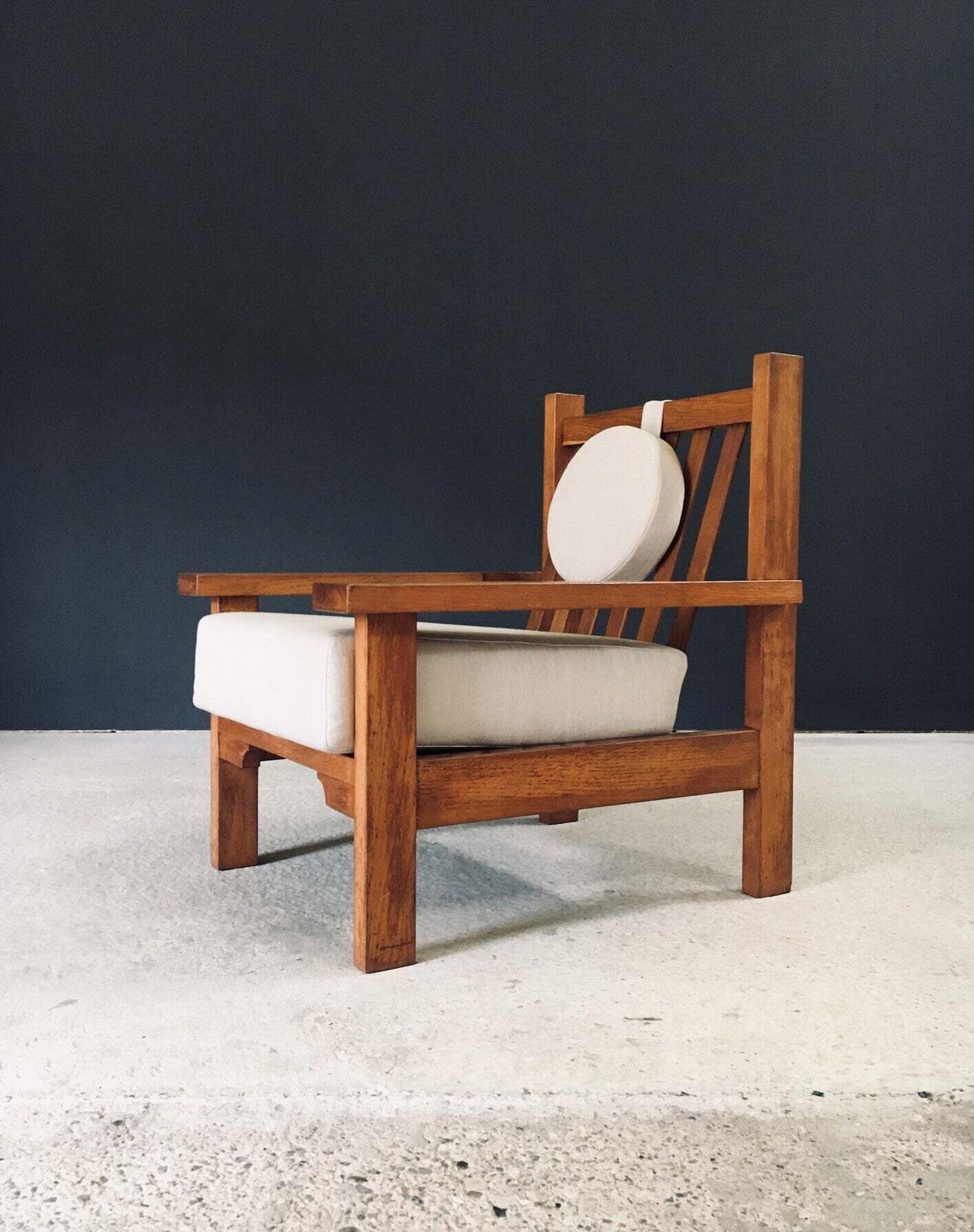 Architecturale Vierkante Design Fauteuil In Eiken, België, Ca. Jaren 1950 photo for sale