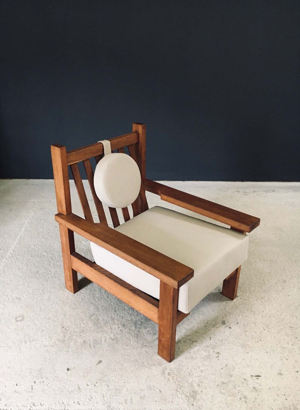 Architecturale Vierkante Design Fauteuil In Eiken, België, Ca. Jaren 1950 photo buy