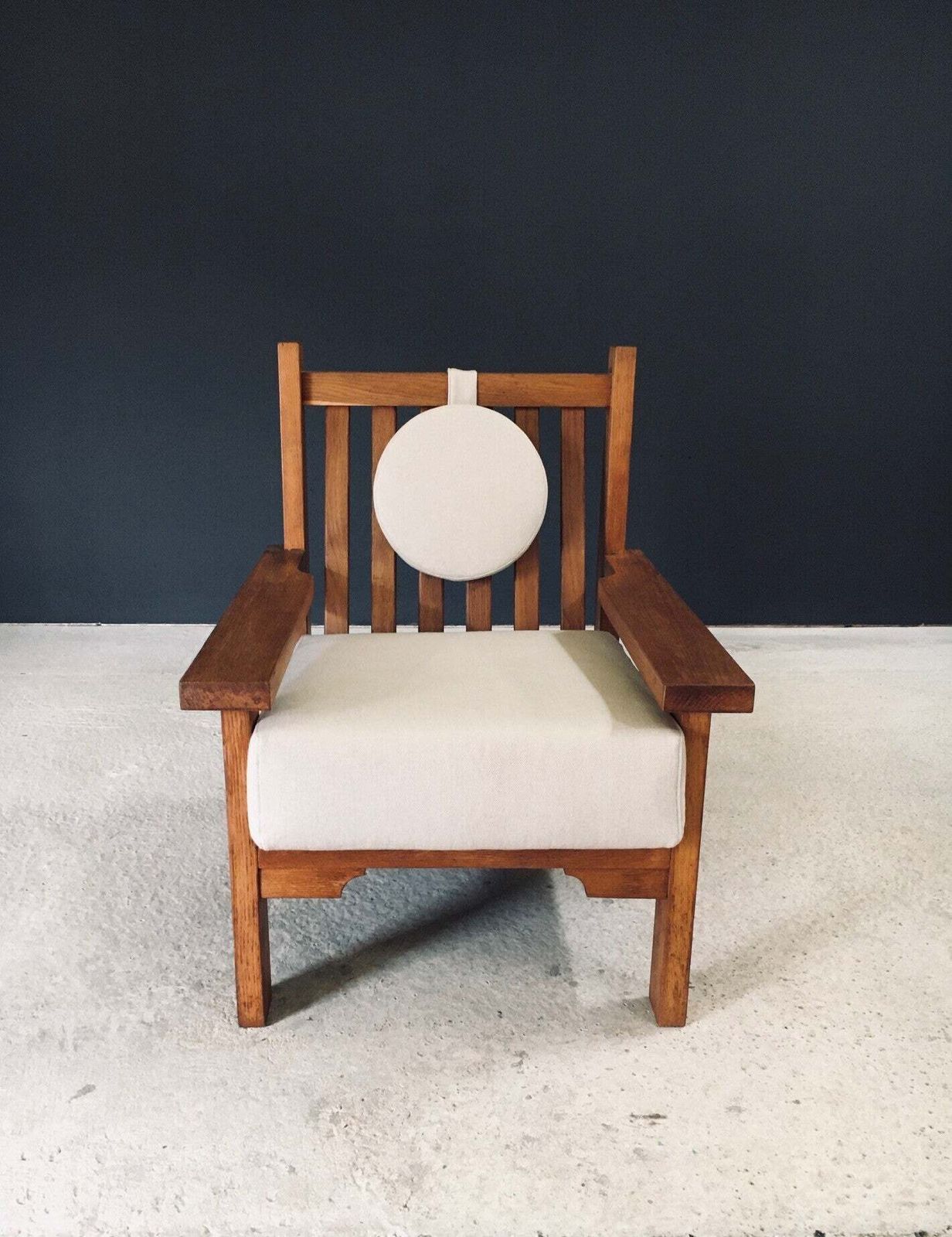 Architecturale Vierkante Design Fauteuil In Eiken, België, Ca. Jaren 1950 photo vintage