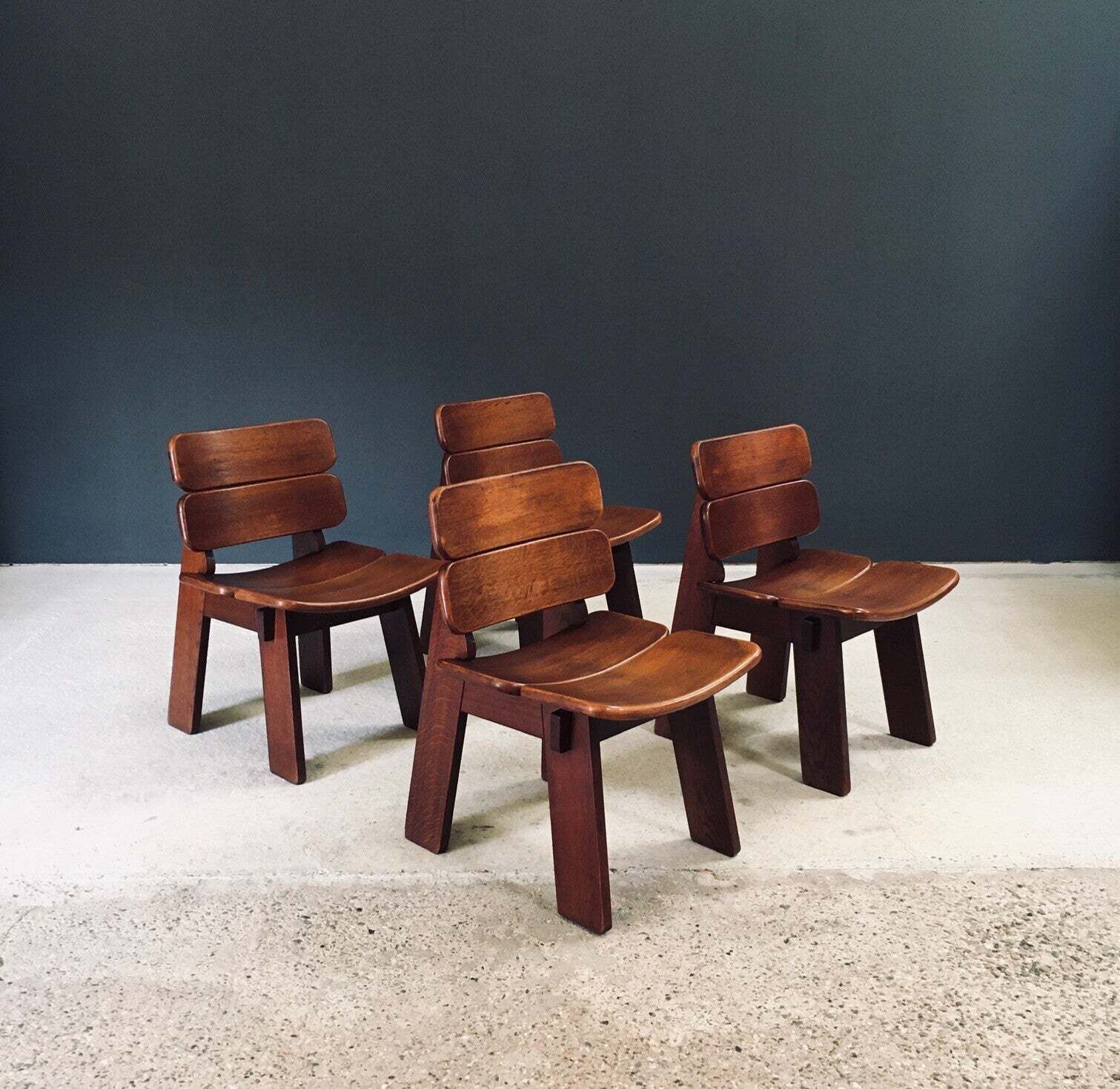 Constructivist Design Oak Dining Chairs, Belgium 1960's