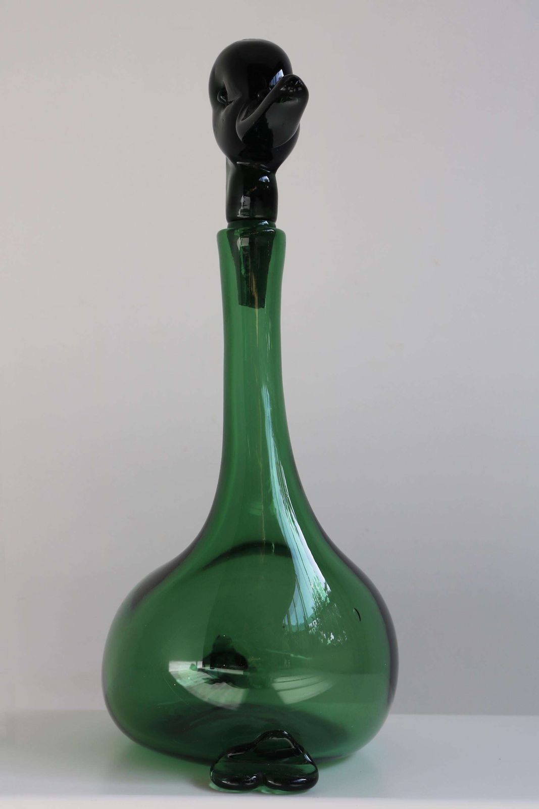 Verzamelbaar Mid Century Italiaans Empoli Verde Glazen Eendenkaraf – Handgeblazen Kunstglas photo 1104.0