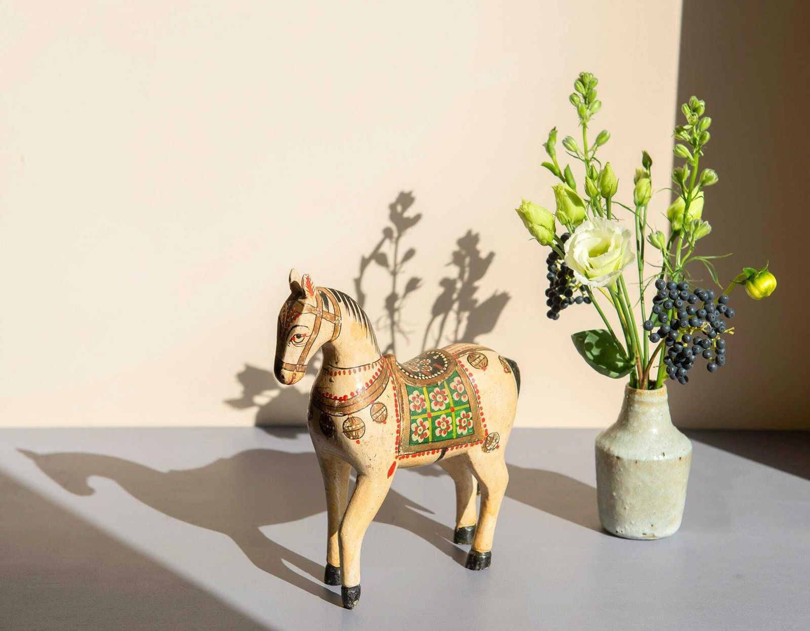 Antique Indian Wooden Horse, Ceremonial Wedding Horse Figurine, Rajasthani Folk Art, Hand Painted Pony Statue, Made In India photo 150.0