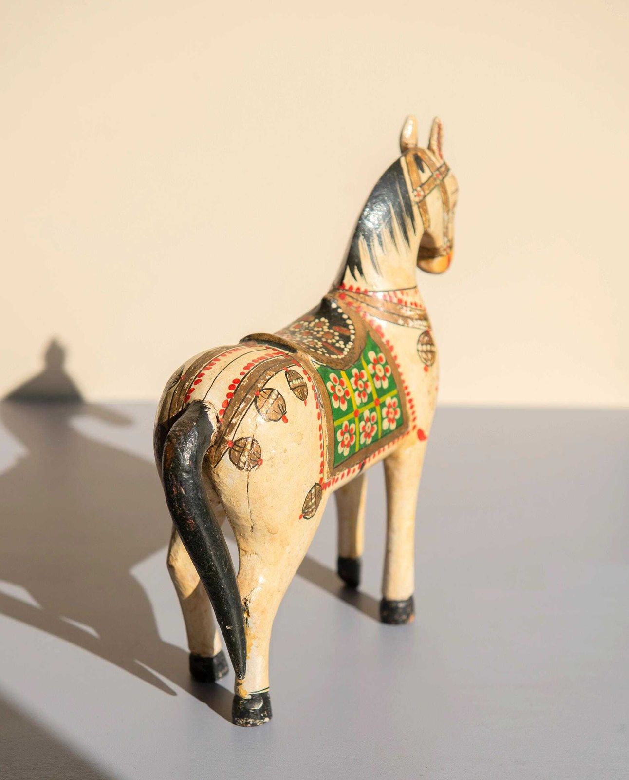 Antique Indian Wooden Horse, Ceremonial Wedding Horse Figurine, Rajasthani Folk Art, Hand Painted Pony Statue, Made In India photo vinterior