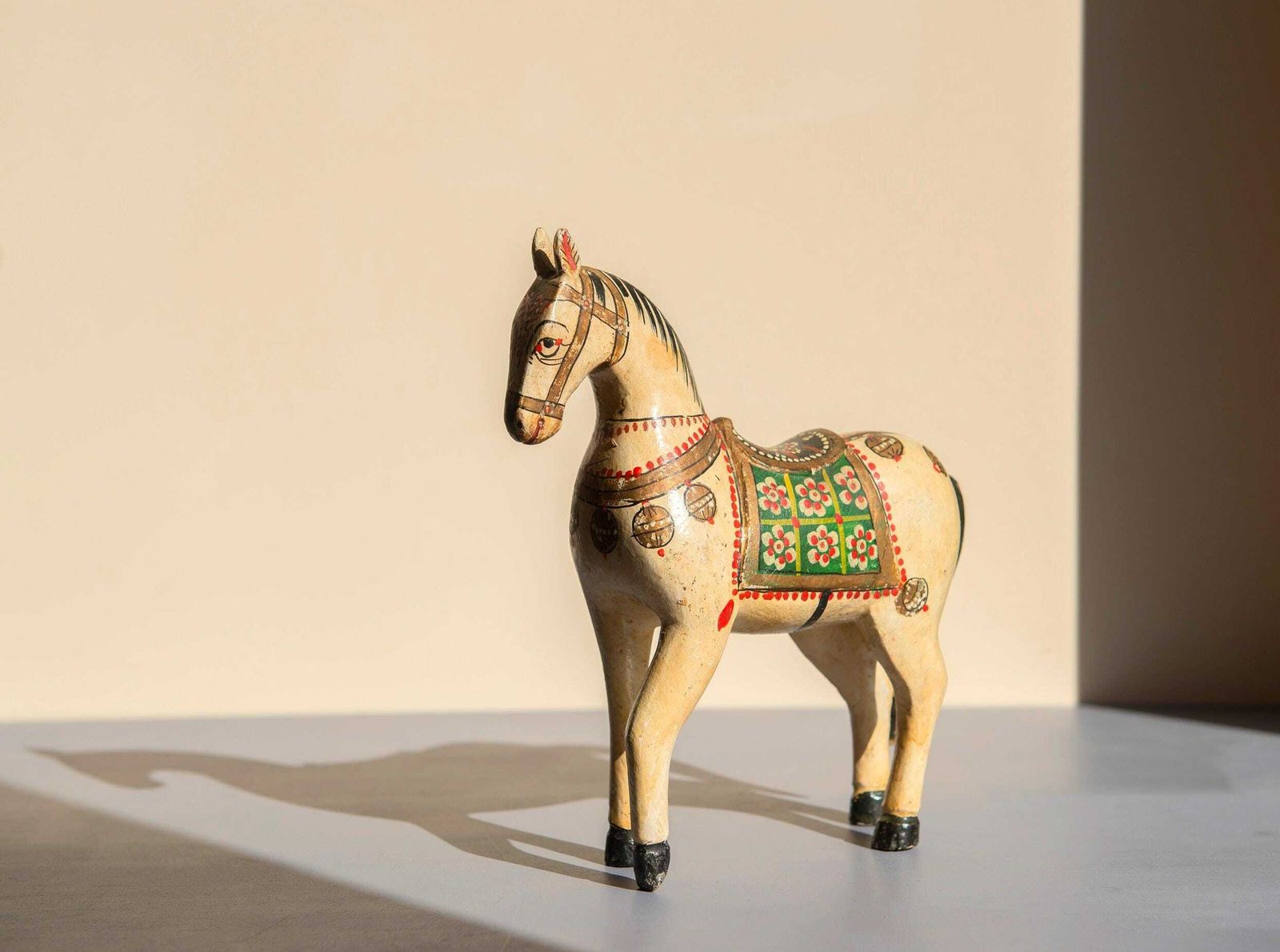 Antique Indian Wooden Horse, Ceremonial Wedding Horse Figurine, Rajasthani Folk Art, Hand Painted Pony Statue, Made In India photo vintage