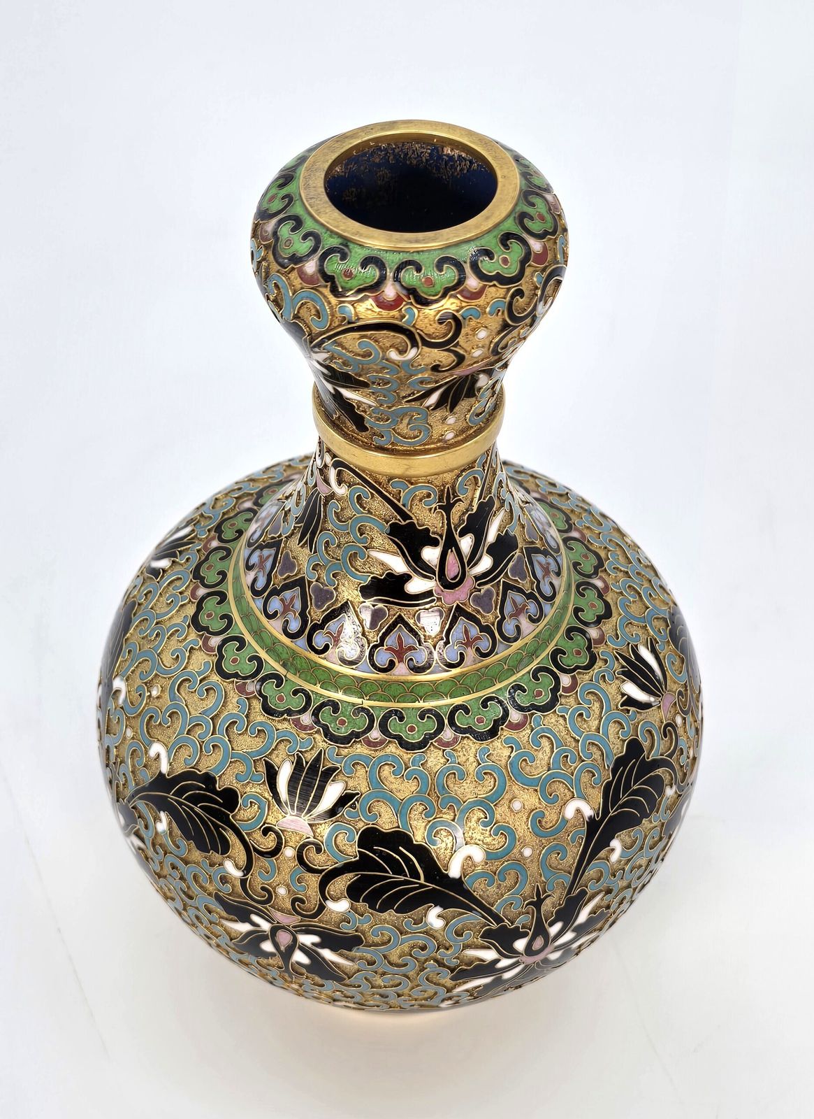 Home Decor Vintage Chinese Gilt Metal And Cloisonné Vase Circa 1930 photo