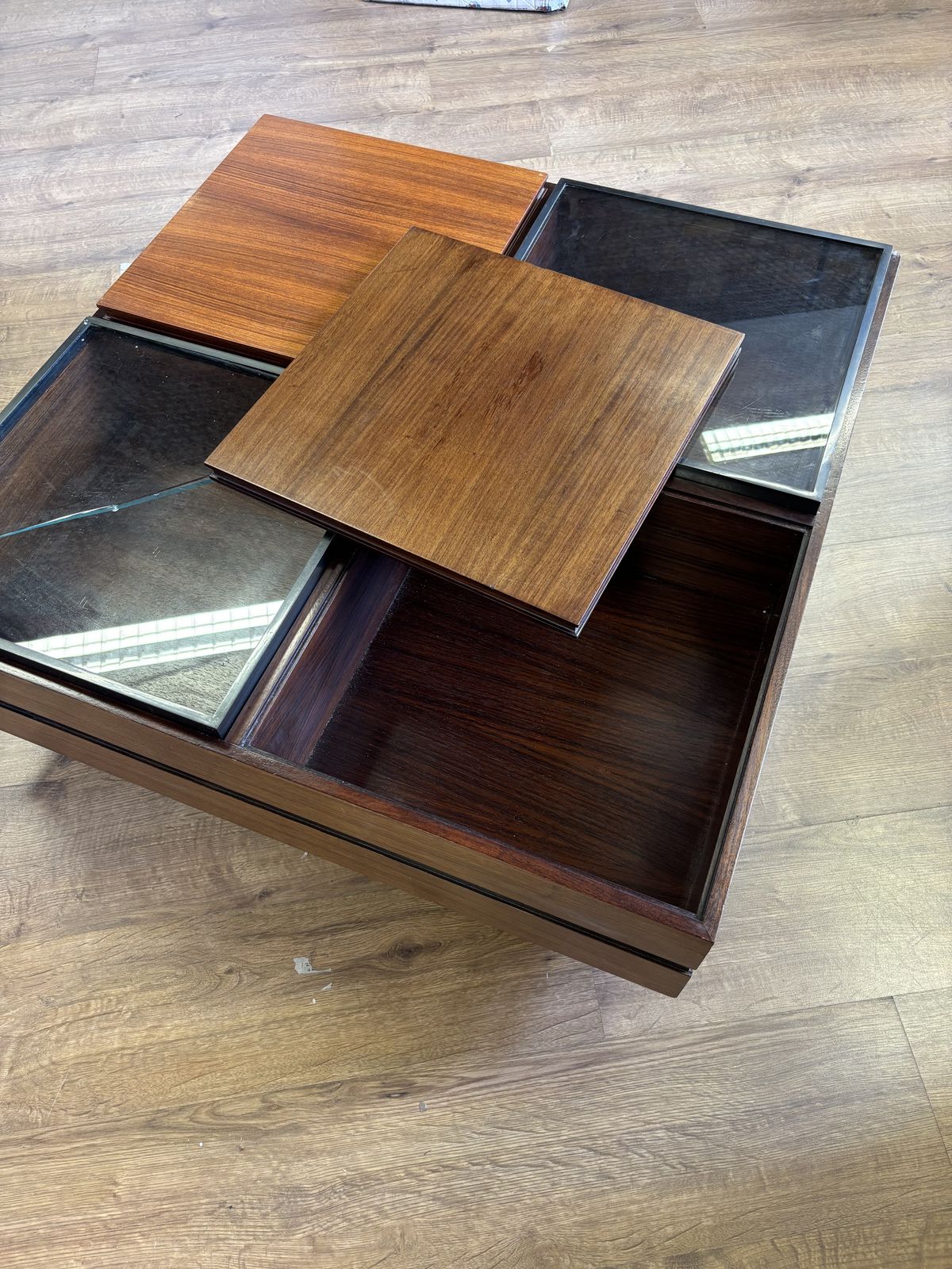 Low Square Coffee Table With Portable Trays From Luigi Sormani, 1960s photo for sale