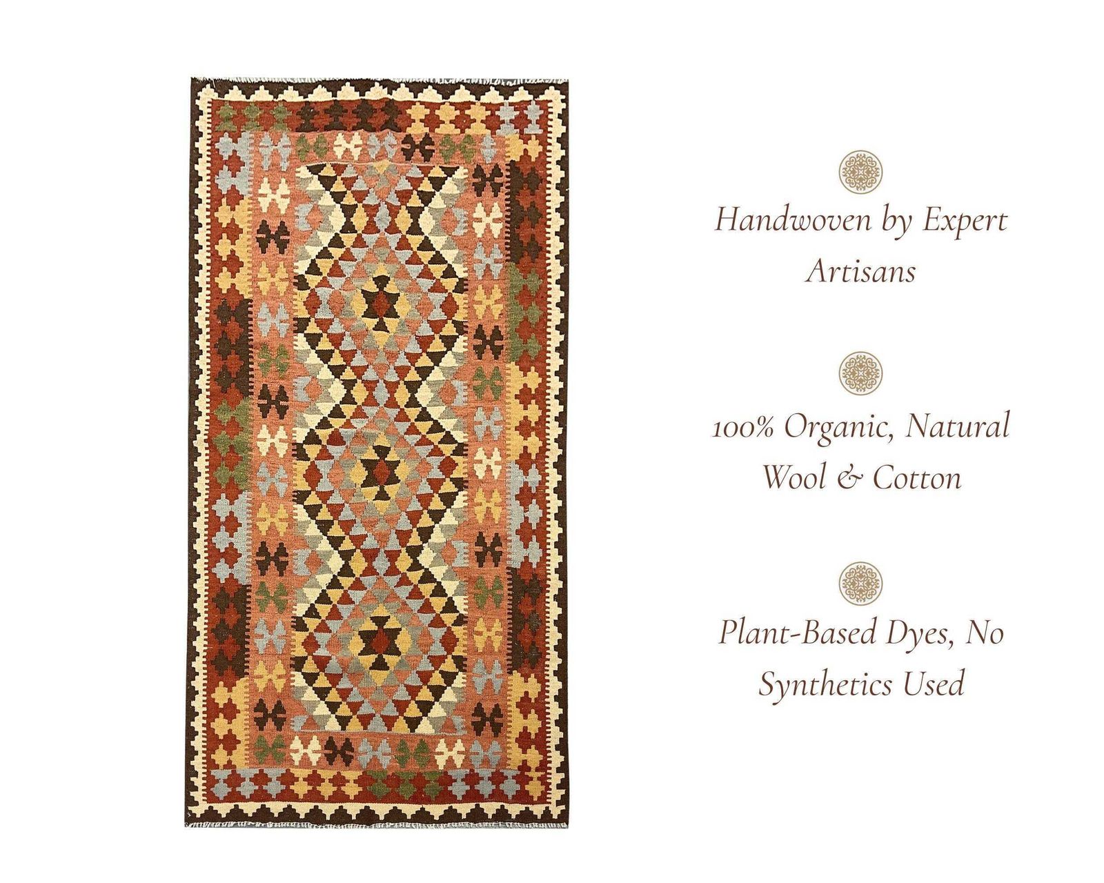 photo furniture Contemporary Brown Wool Kilim Rug   Handmade Geometric Carpet, 6'1" X 3'5"