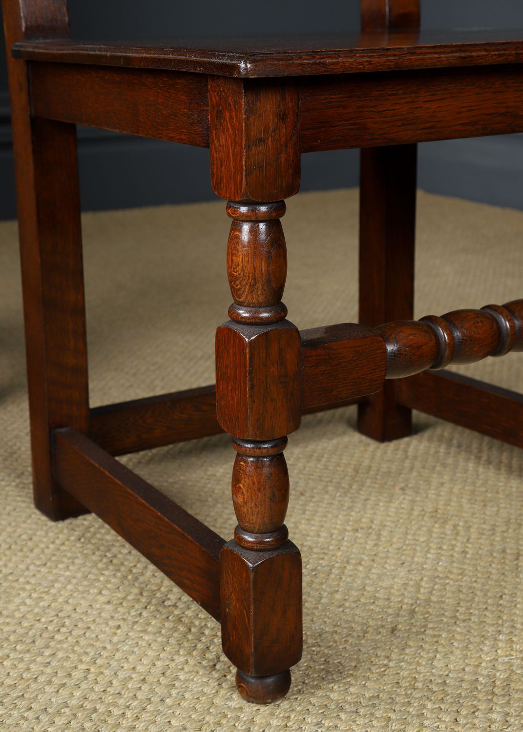 photo furniture Antique English 17th Century Style Set Of 8 Wainscot Kitchen Dining Chairs And 7ft Oak Refectory Table (Circa 1980)