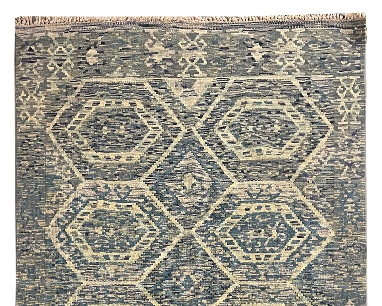 Geometric Kilim Rug: Contemporary Wool Flatweave Carpet (6'5" X 4'2") photo for sale