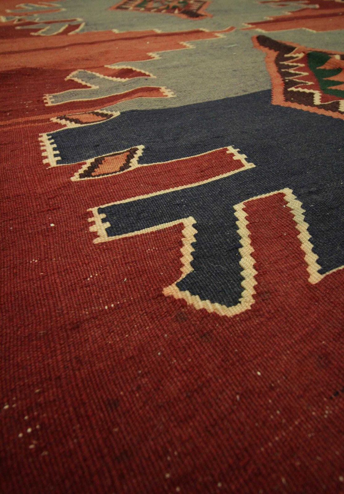Vintage 1970s Kilim Runner Rug: Burgundy Gray Wool Flatweave (10'8" X 4'10") photo Textiles