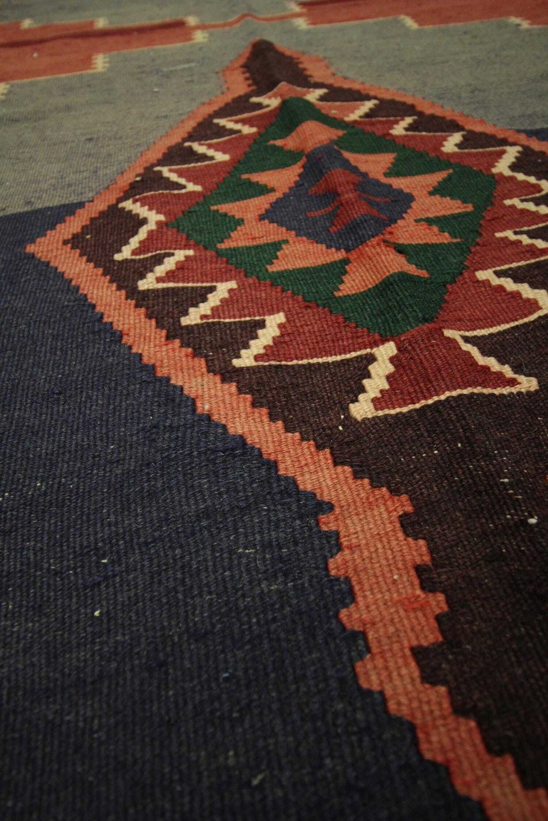 Vintage 1970s Kilim Runner Rug: Burgundy Gray Wool Flatweave (10'8" X 4'10") photo 3700.0