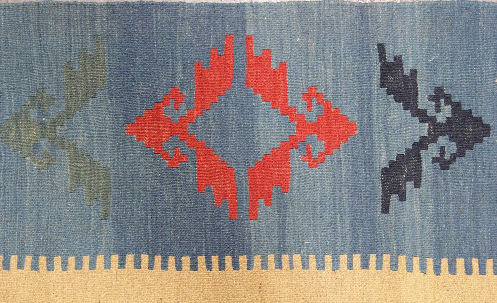 Large Yellow Afghan Kilim Rug: Gold Geometric Tribal Wool Carpet (9.10 X 6.7 Ft photo Textiles