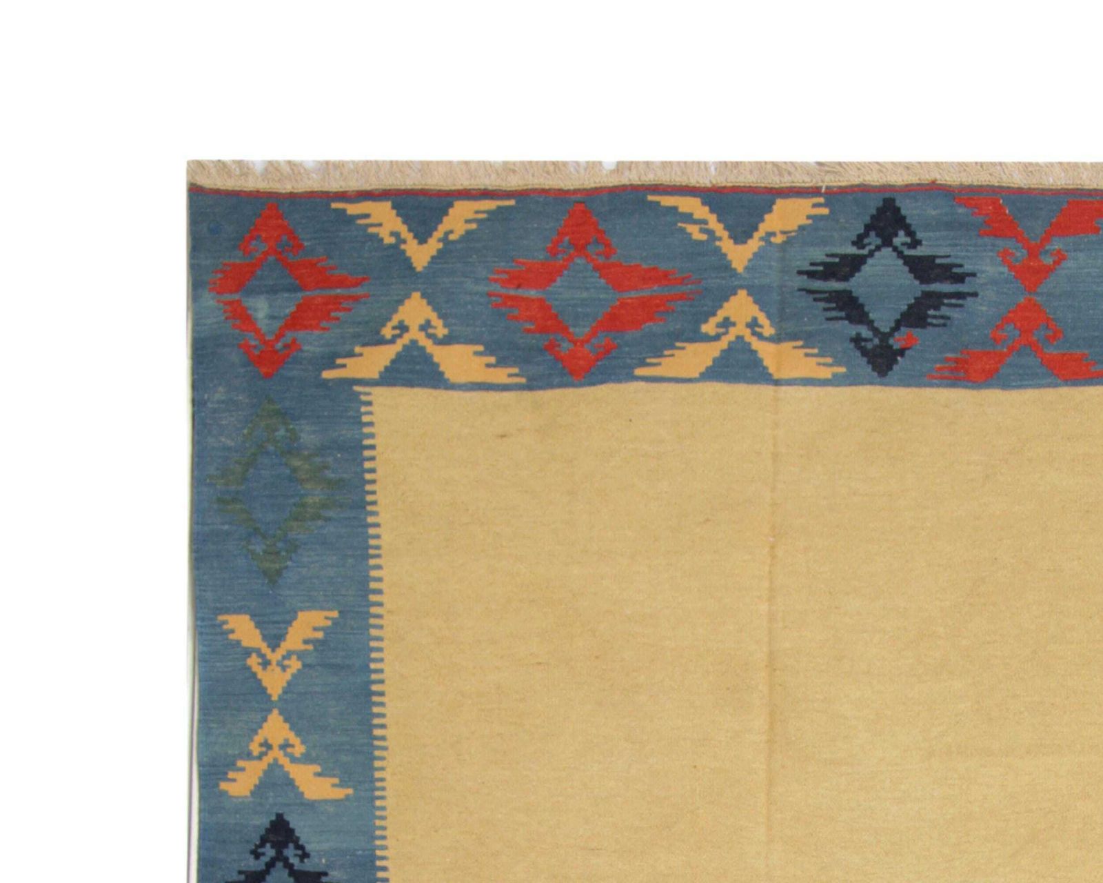 Large Yellow Afghan Kilim Rug: Gold Geometric Tribal Wool Carpet (9.10 X 6.7 Ft photo buy