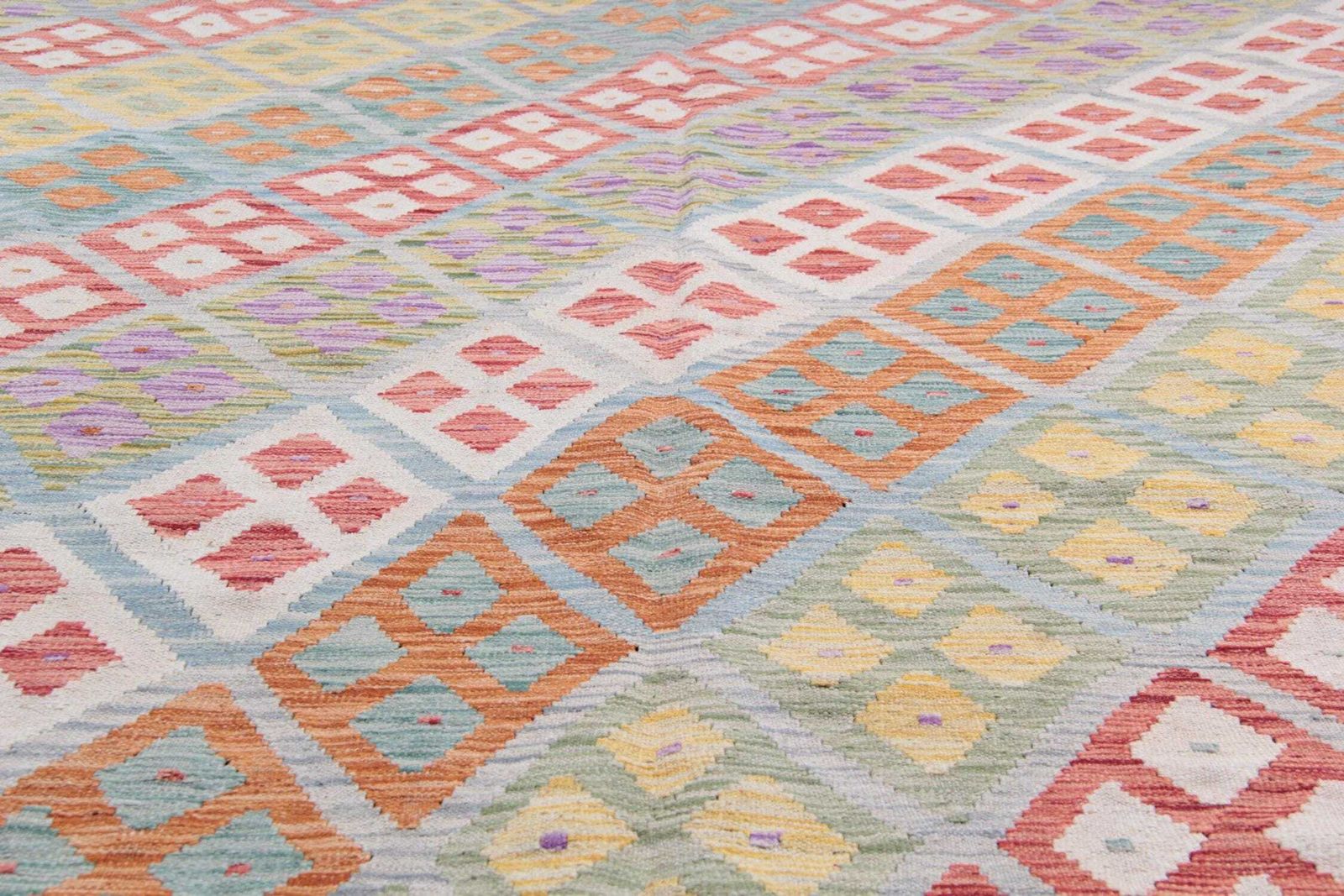 Multicolor Afghan Kilim Rug: Striped Contemporary Wool Flatweave, Geometric Decor (9.9 X 6.7 Ft.) photo 1860.0