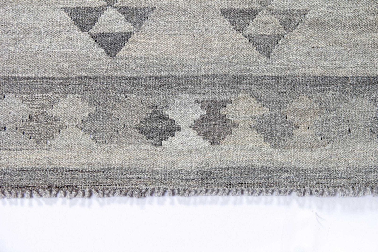 Handmade Afghan Kilim Rug: Grey Wool Geometric Flatweave (7.10 X 5.9 Ft.) photo vinterior