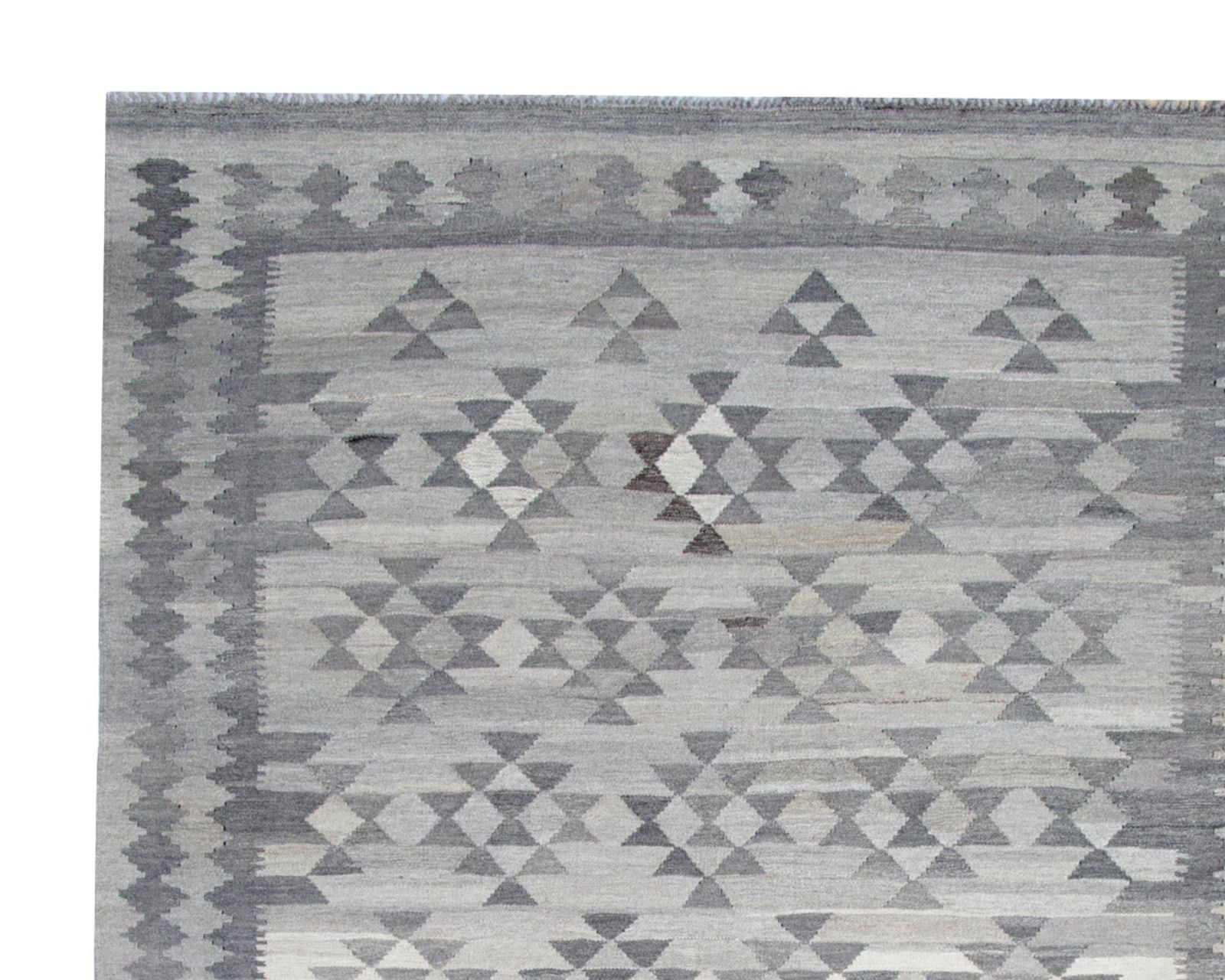 Handmade Afghan Kilim Rug: Grey Wool Geometric Flatweave (7.10 X 5.9 Ft.) photo buy