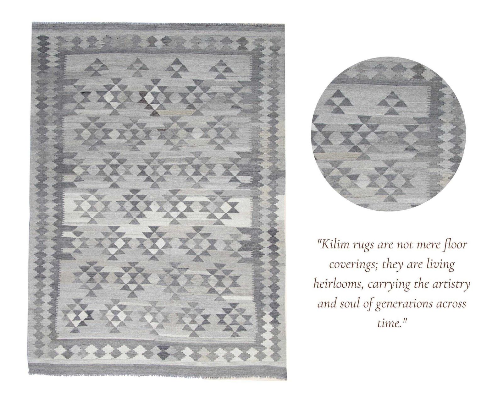 photo furniture Handmade Afghan Kilim Rug: Grey Wool Geometric Flatweave (7.10 X 5.9 Ft.)