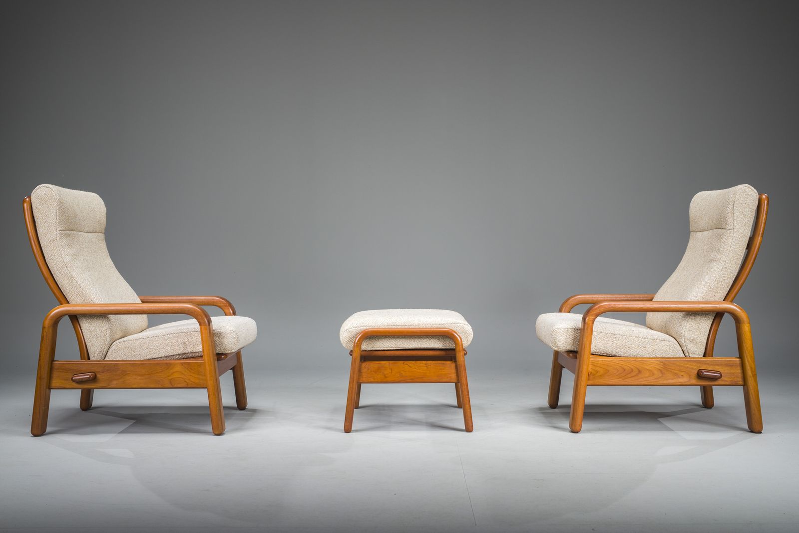 Mid Century Modern Danish Chairs And Ottoman In Teak From Hs Design, 1960s, Set Of 3 photo buy