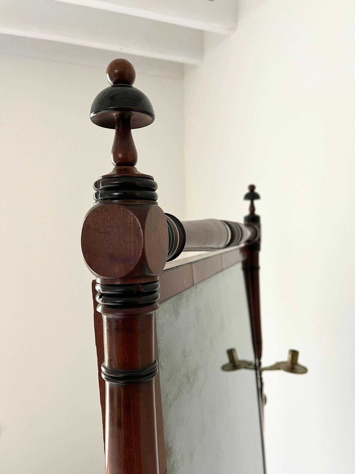 Antique Cheval Mirror George III Period, Freestanding Mahogany Dressing Mirror With Ebonised Decoration And Adjustable Brass Candle Sconces photo 780.0
