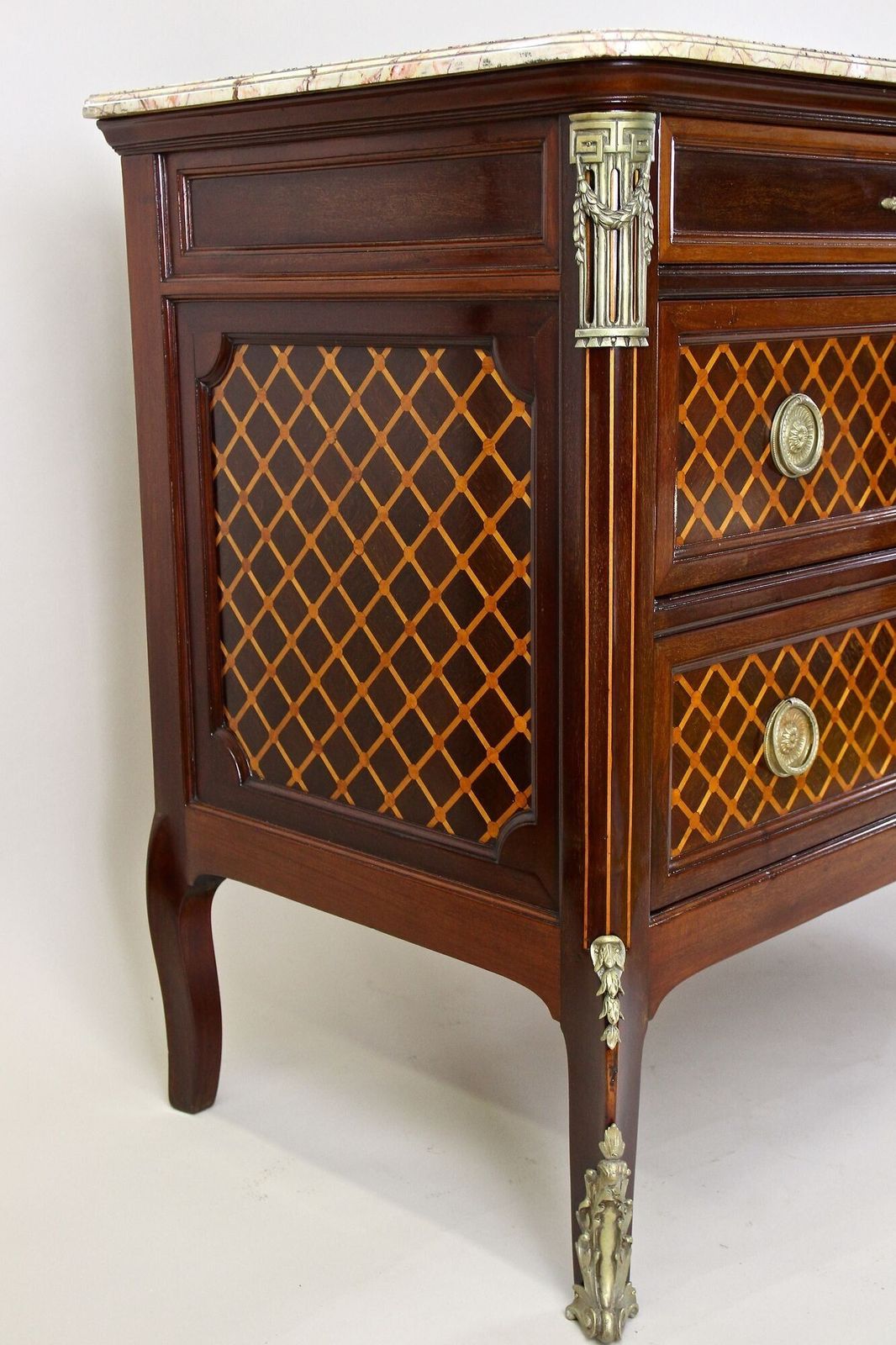 19th Century Transitional Marquetry Chest Of Drawers, Mahogany, Fr Circa 1870 photo vintage