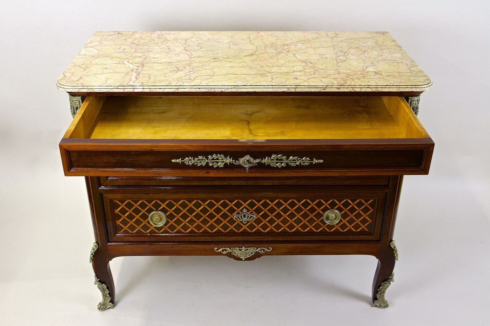6300.0 19th Century Transitional Marquetry Chest Of Drawers, Mahogany, Fr Circa 1870 photo