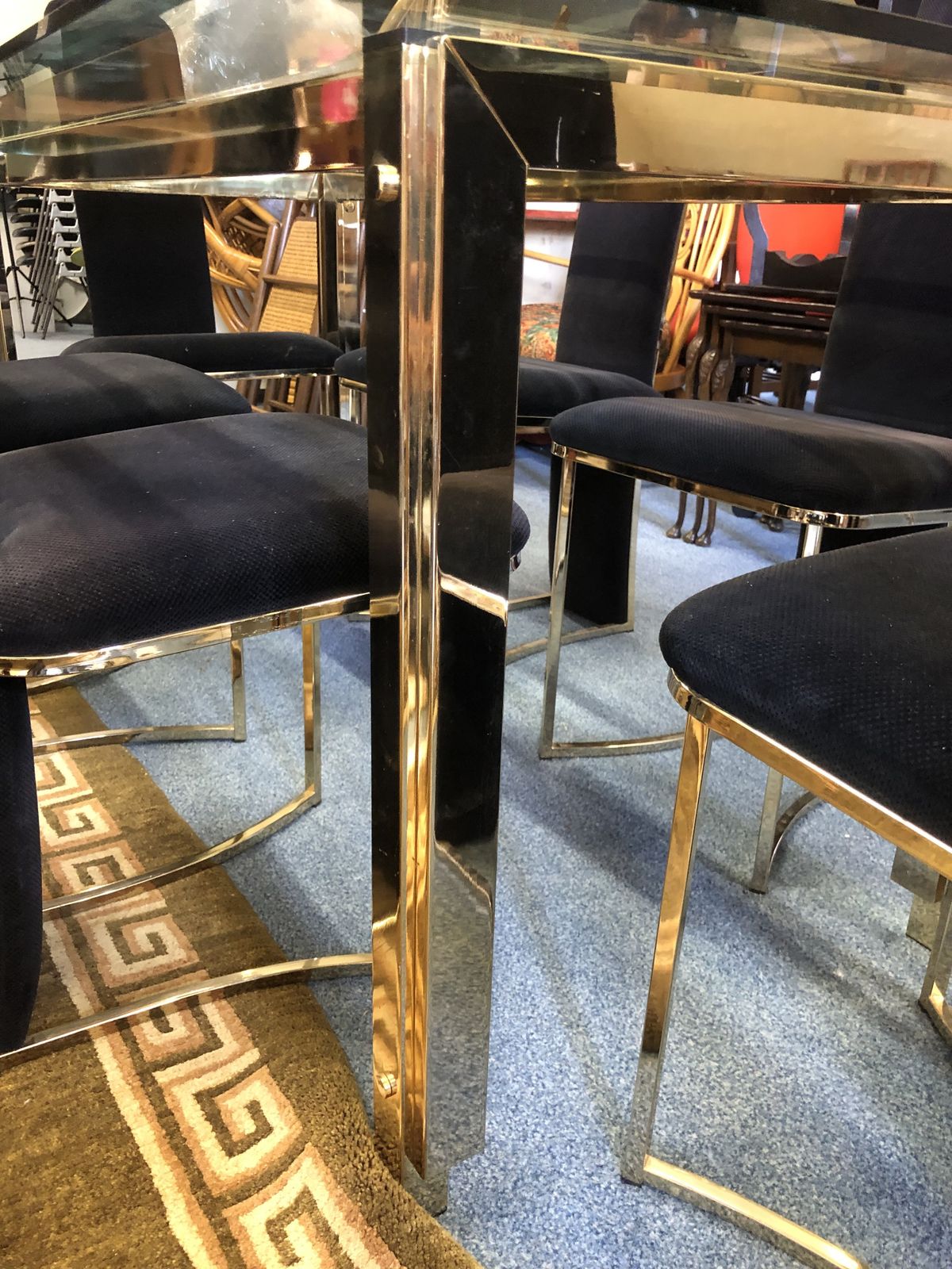Willy Rizzo Glass Dining Room Table And 6 Matching Chairs photo vintage